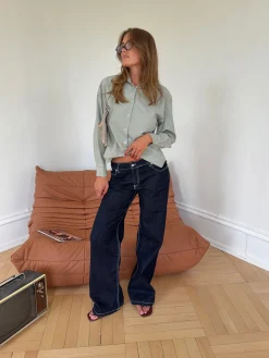Floraline lavtaljede jeans - Mørk denim