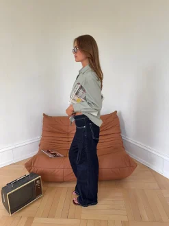 Floraline lavtaljede jeans - Mørk denim