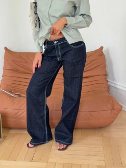 Floraline lavtaljede jeans - Mørk denim