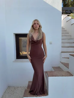 Flora maxikjole - Brun