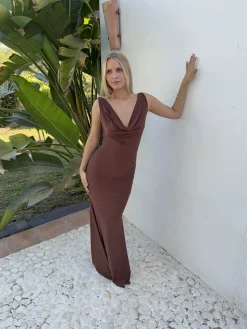 Flora maxikjole - Brun