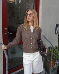 Grace cardigan i strik - Brun