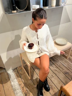Gunilla strikket cardigan med bindedetaljer - Beige