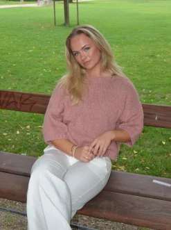 Hedvig striktrøje med korte ærmer - Lyserød