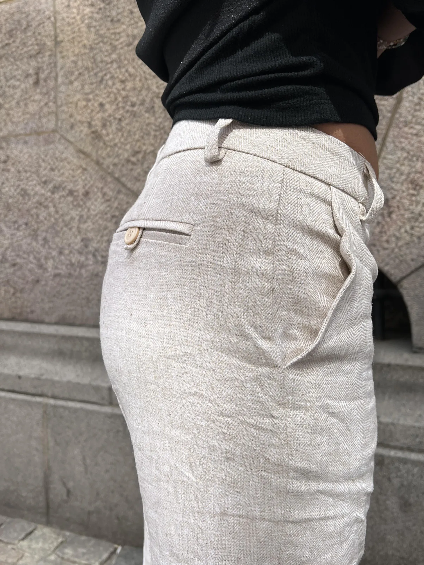 Herringbone bukser - Beige/hvid