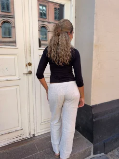 Hilja stribede hørbukser - beige