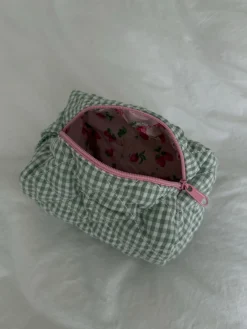 Honey lille toilettaske - Hvid/grøn ternet