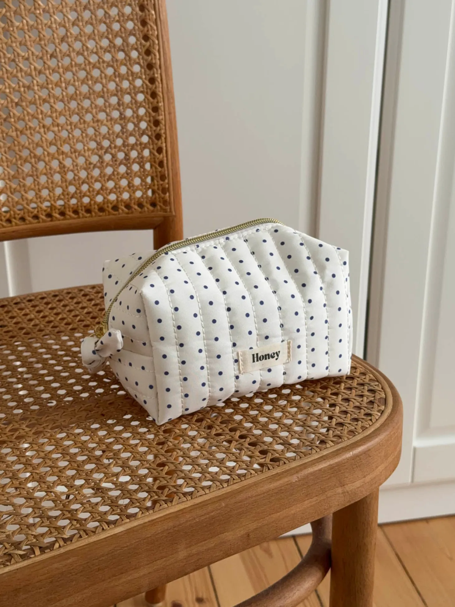 Honey lille toilettaske med prikker - Hvid/navy