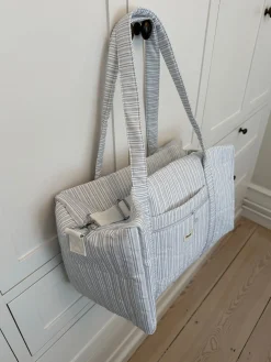 Honey stor taske med crossbody strop - Hvid med blå striber