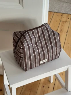 Honey stor toilettaske med striber - Brun/hvid