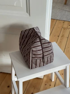 Honey stor toilettaske med striber - Brun/hvid