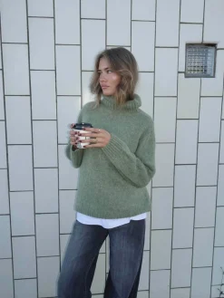Idun striktrøje med turtleneck - Kaki