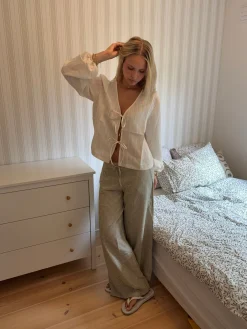 Jasmin bukser med striber - Grøn/hvid