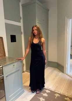 Jeanne satinkjole - Navy