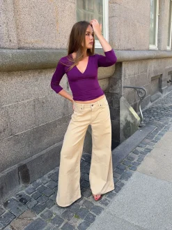 Johanne jeans med brede ben - Sandfarvet