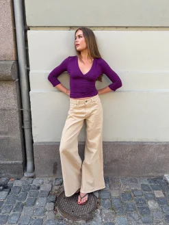 Johanne jeans med brede ben - Sandfarvet