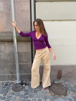 Johanne jeans med brede ben - Sandfarvet