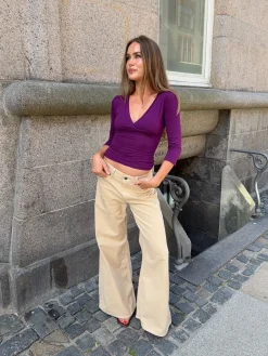 Johanne jeans med brede ben - Sandfarvet