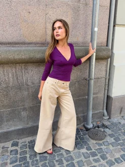 Johanne jeans med brede ben - Sandfarvet
