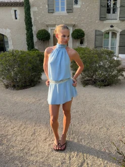 Jolene halterneckkjole med pallietter - Lyseblå