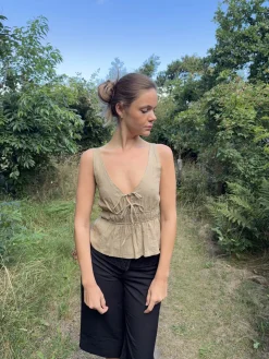 Kamela top med sløjfe - Beige/brun