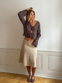 Kara bluse med bindebånd - Brun