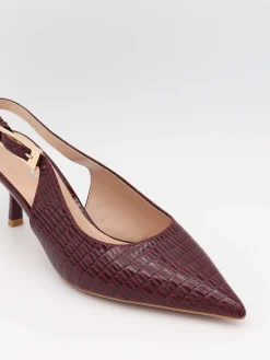 Karline slingback mules med krokodilleprint - Mørkerød