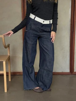 Karly jeans med hvid kant - Blå