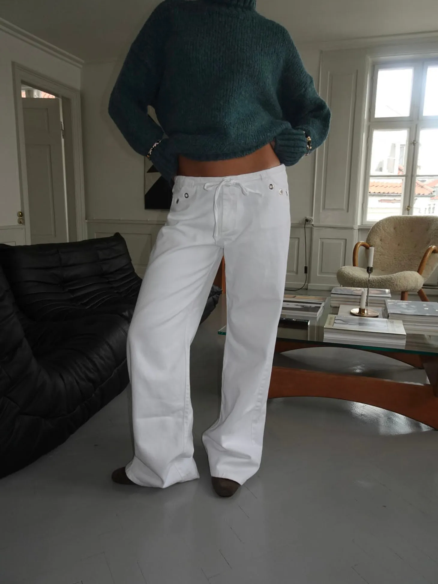 Kenny jeans med metalringe - Hvid
