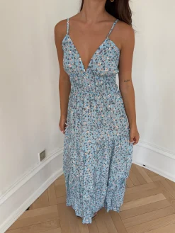 Kimora maxikjole med blomster - Blå