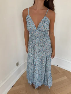 Kimora maxikjole med blomster - Blå