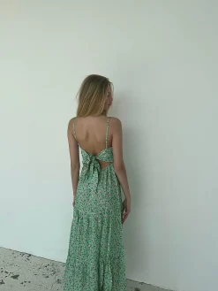 Kimora maxikjole med blomster - Grøn