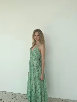 Kimora maxikjole med blomster - Grøn