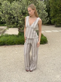 Kristiana bukser med striber - Beige/off white