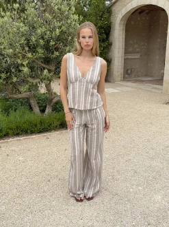 Kristiana bukser med striber - Beige/off white