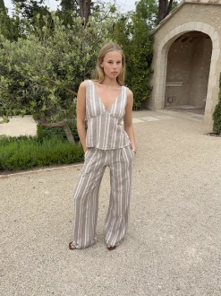Kristiana bukser med striber - Beige/off white
