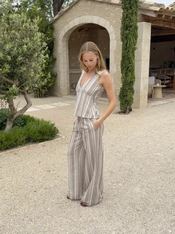 Kristiana bukser med striber - Beige/off white
