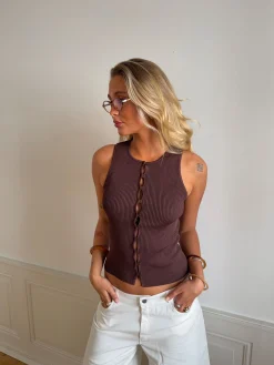Lali top med knapper - Brun