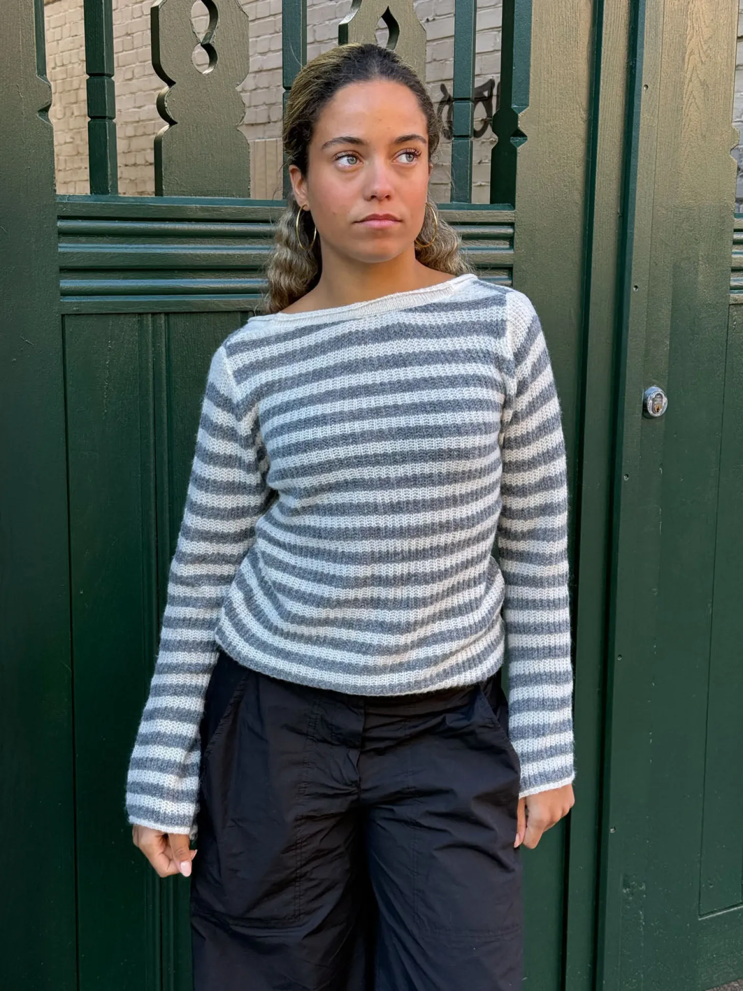 Leona striktrøje - Grå/beige