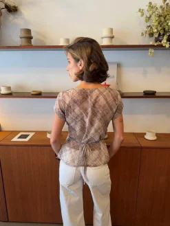 Leonorita top med ternet mønster - Beige/brun