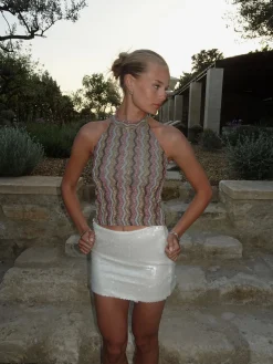 Liah halterneck top med glitter - Multifarvet