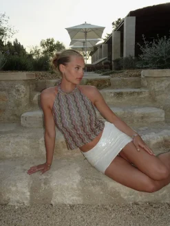 Liah halterneck top med glitter - Multifarvet