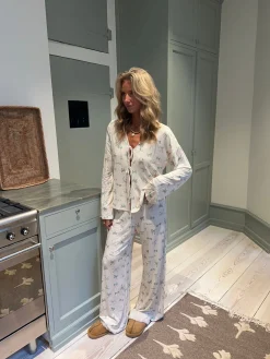 Linnea pyjamasbukser med sløjfer - Off white