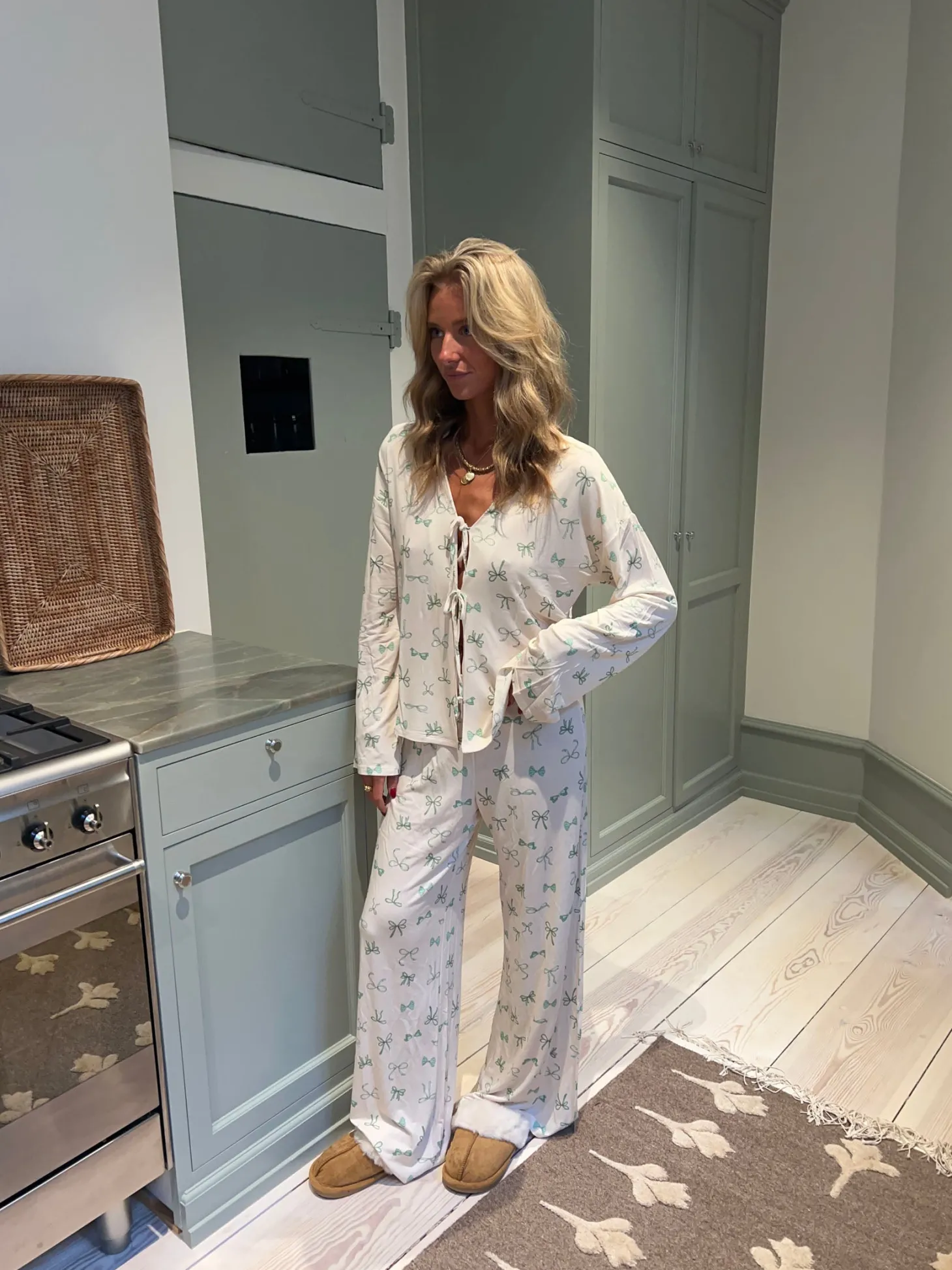 Linnea pyjamasbukser med sløjfer - Off white