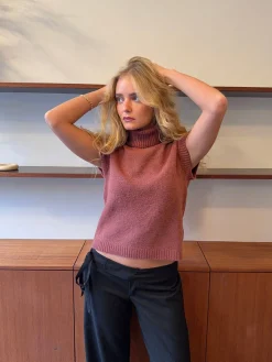 Linua vest med turtleneck - Rust/lyserød