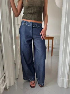 Lolita bukser med broderede blomster - Blå