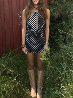 Lukka minikjole med polkaprikker - Sort/hvid