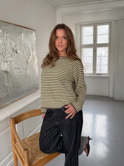 Lulanna striktrøje med striber - Gul/brun