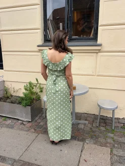 Luna kjole med polkaprikker - Grøn/hvid