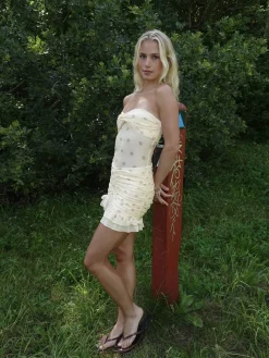 Lunelle kjole med blomster - Gul/brun